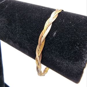 Vintage Estate 80's Stamped Glo 925 Braided Bracelet Made In Italy 3 Tones